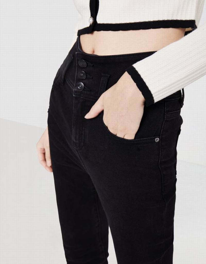 Black Urban Revivo A+ High Waist Skinny Women's Jeans | HLACPR-390