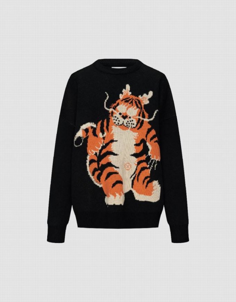 Black Urban Revivo Animal Embroidered Knitted Men's Cardigan | OELVDC-920