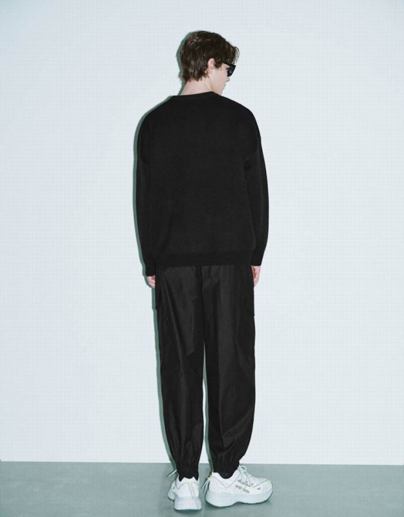 Black Urban Revivo Animal Embroidered Knitted Men's Cardigan | OELVDC-920