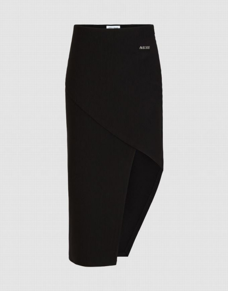 Black Urban Revivo Asymmetric Straight Women\'s Skirts | IRDVAJ-846