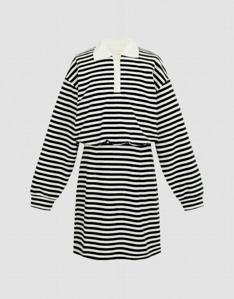 Black Urban Revivo Button Half Placket Women's Knitted Dress | EXMOGF-234