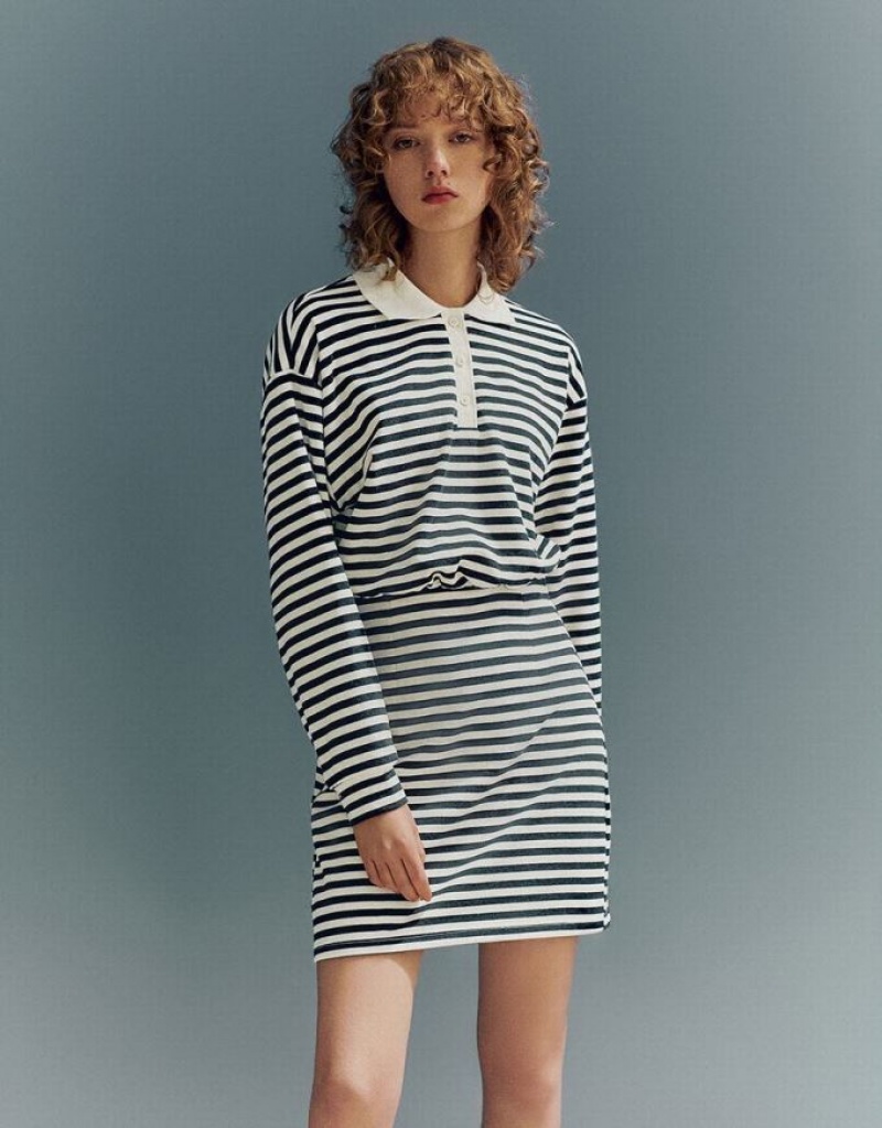 Black Urban Revivo Button Half Placket Women\'s Knitted Dress | EXMOGF-234