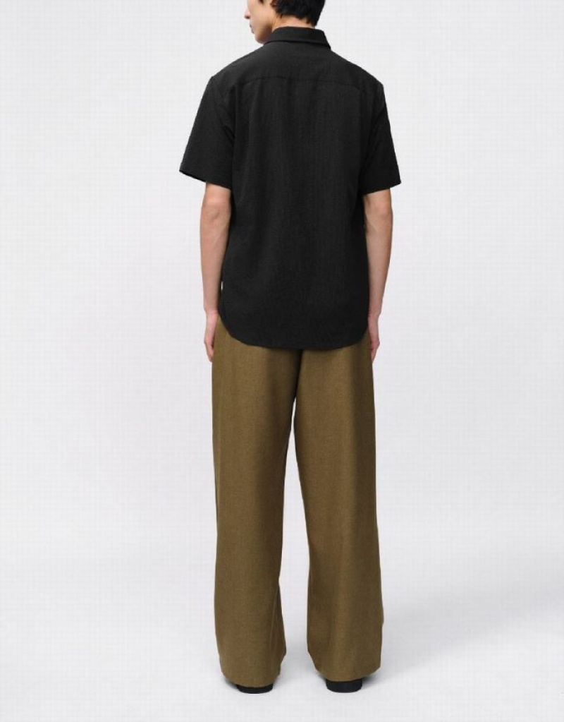 Black Urban Revivo Button Up Loose Men's Shirts | BUVWZT-683