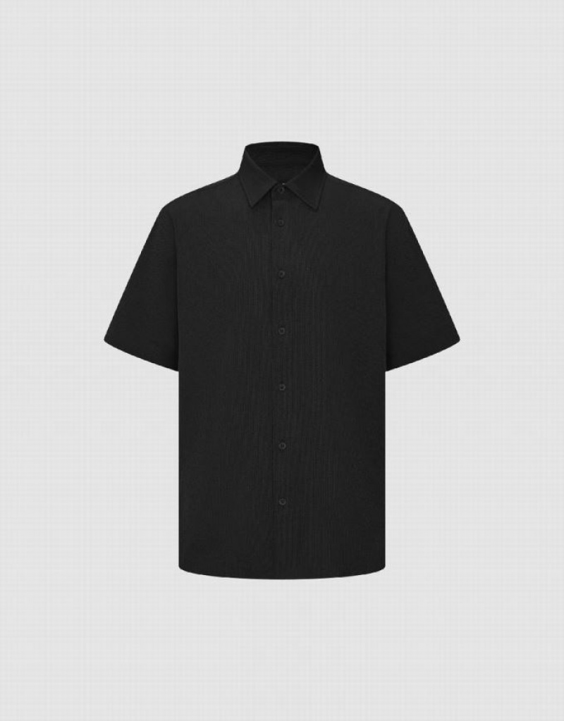 Black Urban Revivo Button Up Loose Men\'s Shirts | BUVWZT-683