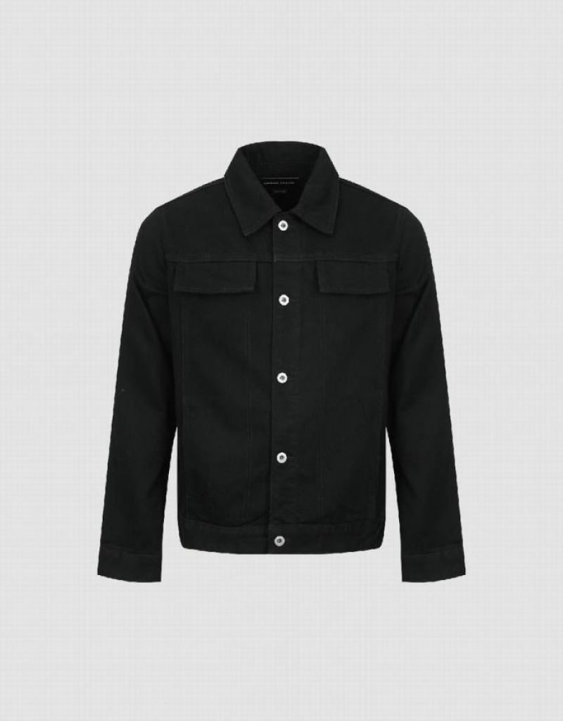 Black Urban Revivo Button Up Straight Denim Men's Shirts | XJBKHY-270