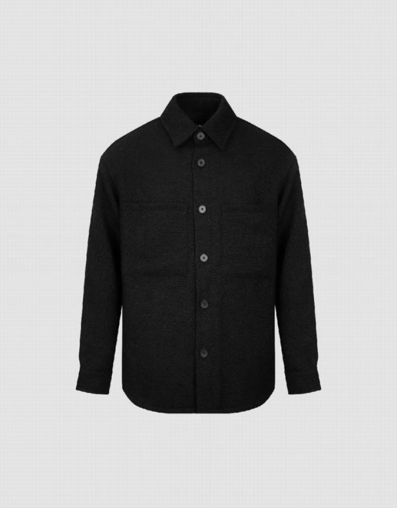 Black Urban Revivo Button Up Straight Men's Jacket | CXOAEL-257