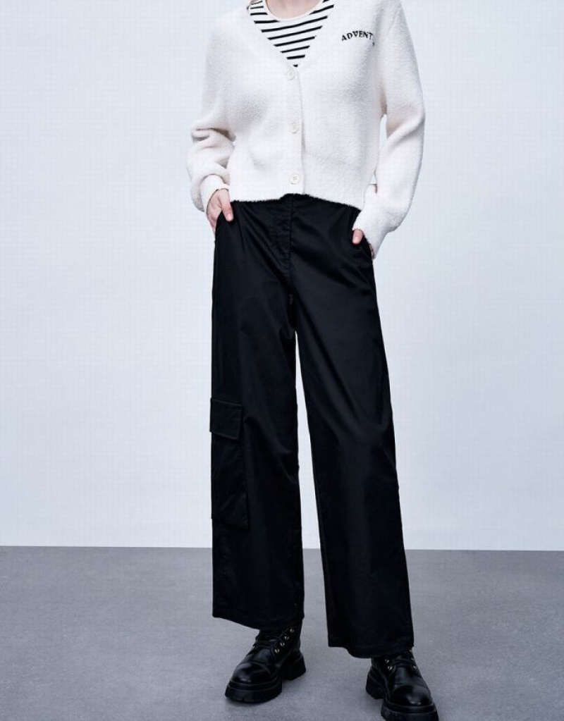 Black Urban Revivo Capri Wide-Leg Women's Pants | CQKBIZ-160
