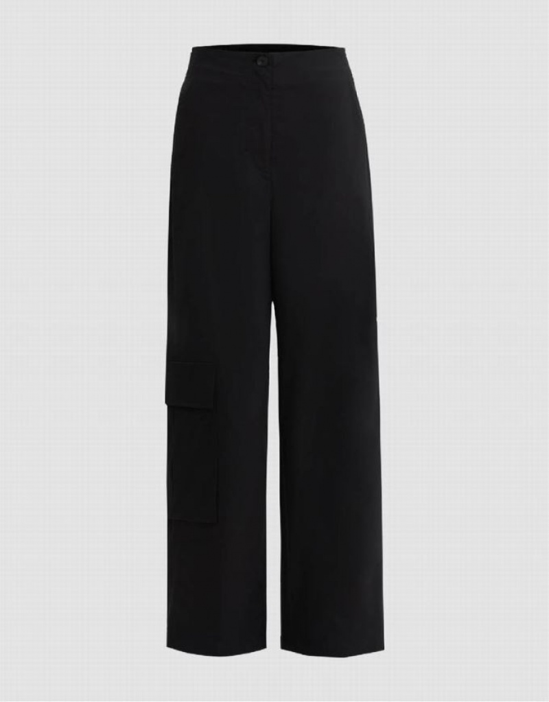 Black Urban Revivo Capri Wide-Leg Women's Pants | CQKBIZ-160