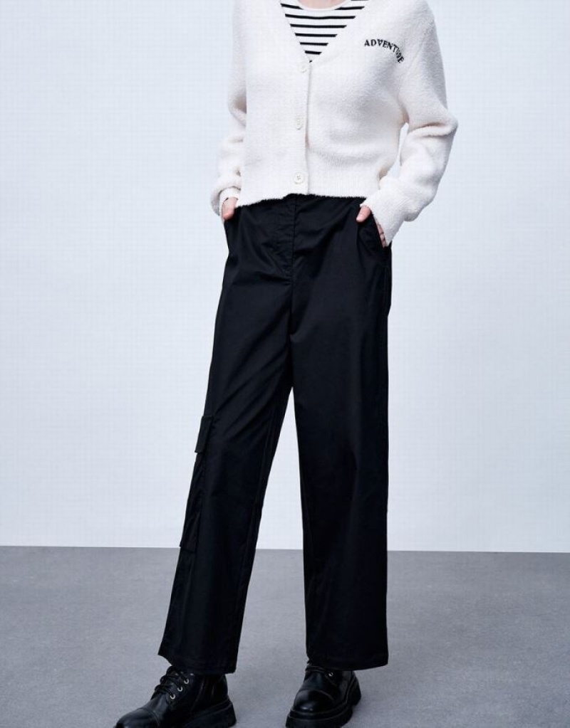 Black Urban Revivo Capri Wide-Leg Women's Pants | CQKBIZ-160