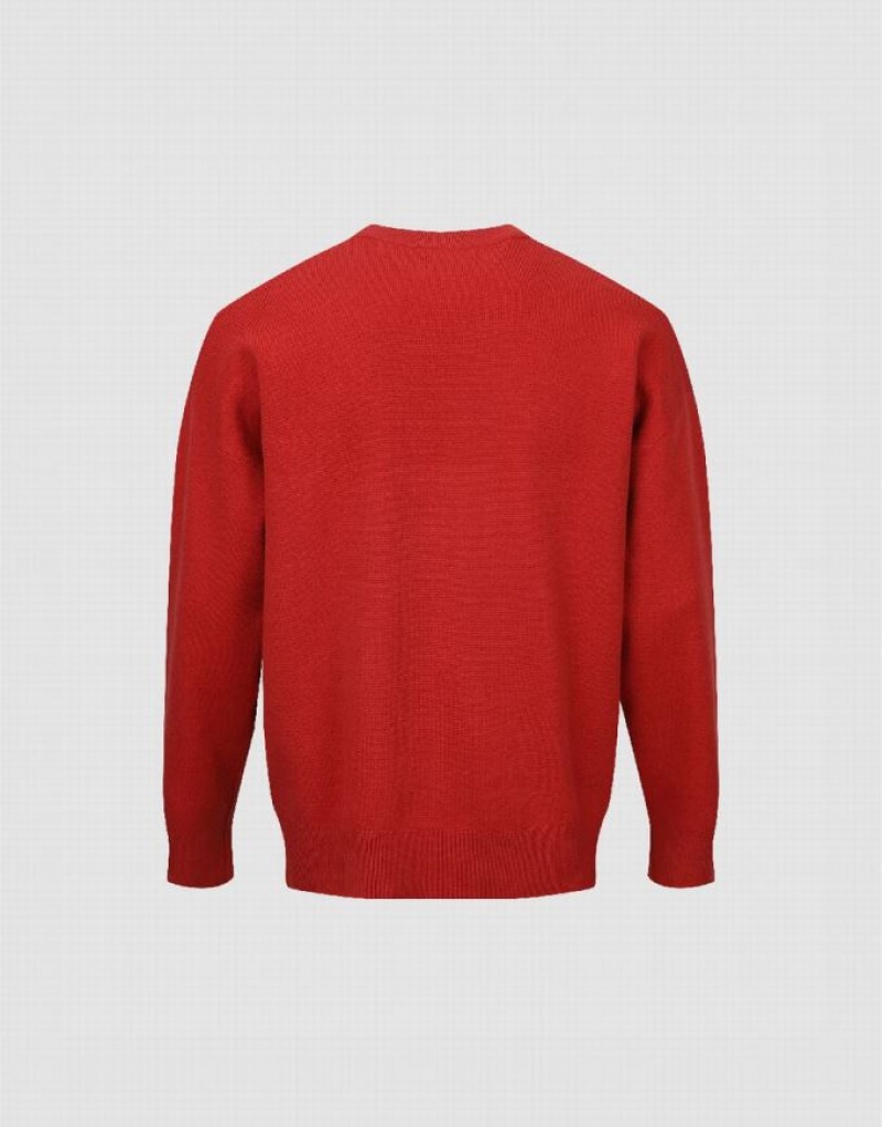 Black Urban Revivo Cartoon Embroidered Crew Neck Men's Sweaters | KNRSJD-253