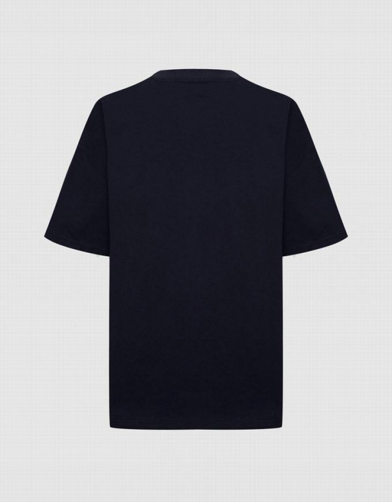 Black Urban Revivo Casper Oversized Women's T-Shirts | DJQBFP-807