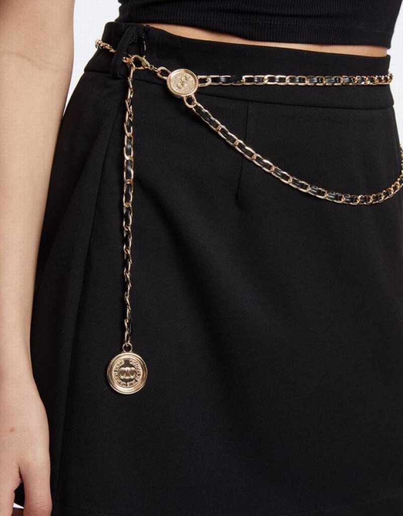 Black Urban Revivo Chain Detail Mini Women's Skirts | GXFCNL-107