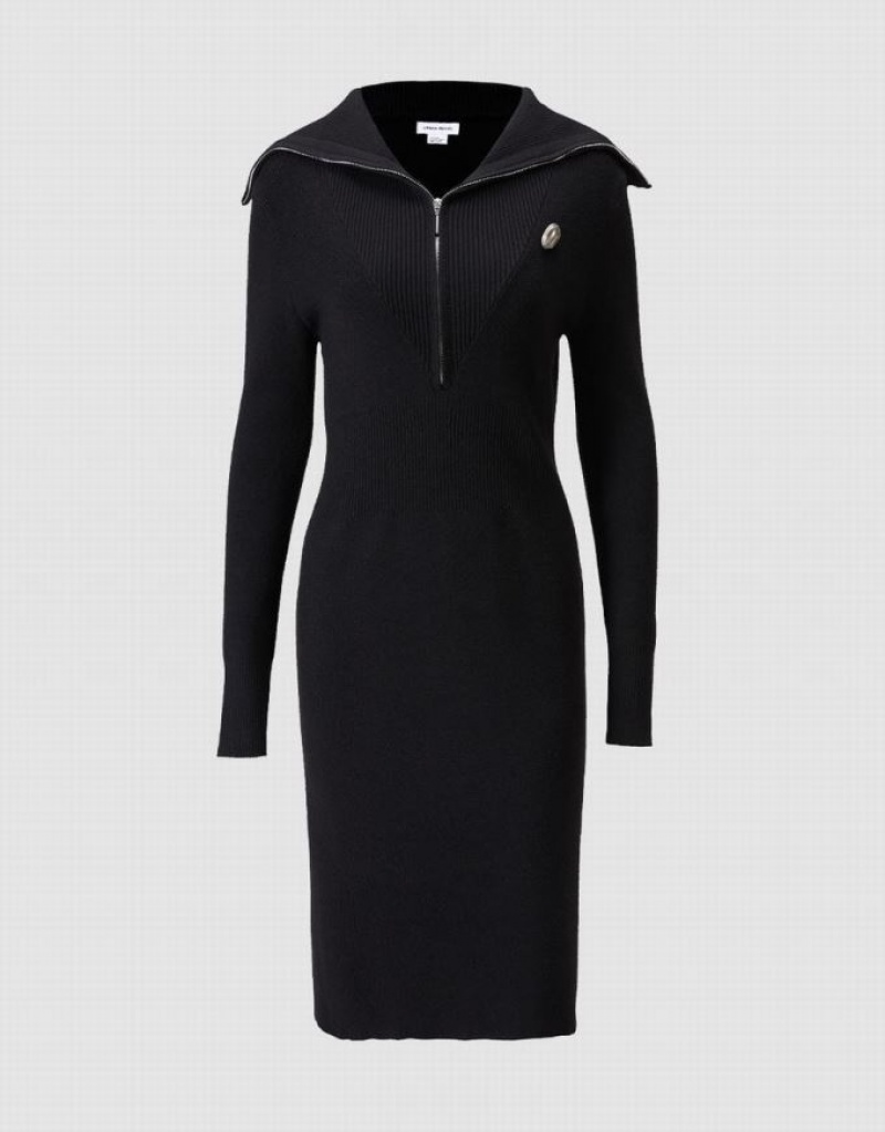 Black Urban Revivo Contrast Stitch Women's Knitted Dress | TRPNUF-057