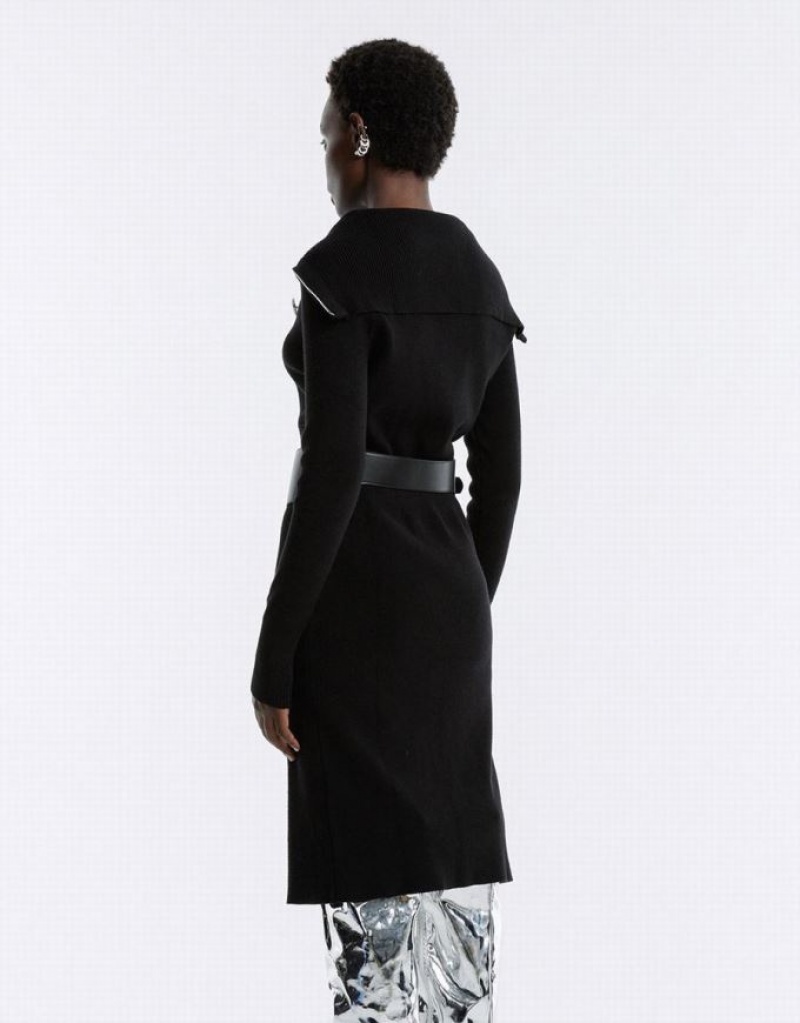 Black Urban Revivo Contrast Stitch Women's Knitted Dress | TRPNUF-057