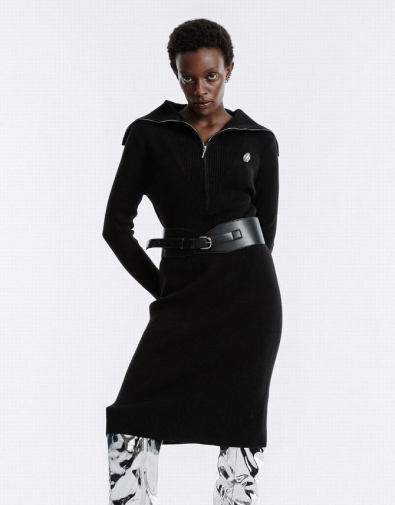 Black Urban Revivo Contrast Stitch Women\'s Knitted Dress | TRPNUF-057