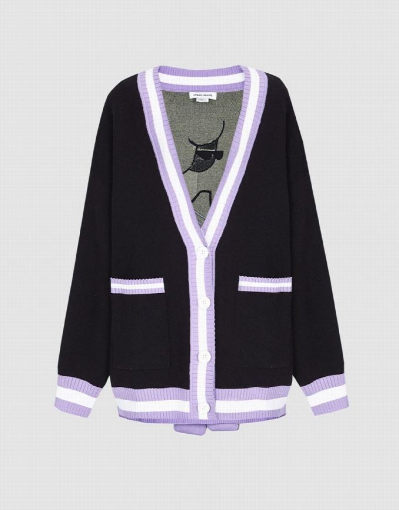 Black Urban Revivo Contrast Trim Button Up Women\'s Cardigan | SBFDNW-946