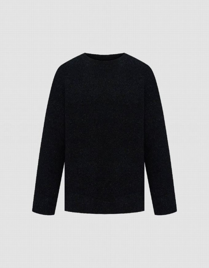 Black Urban Revivo Crew Neck Knitted Men's Cardigan | ZIVSWN-452