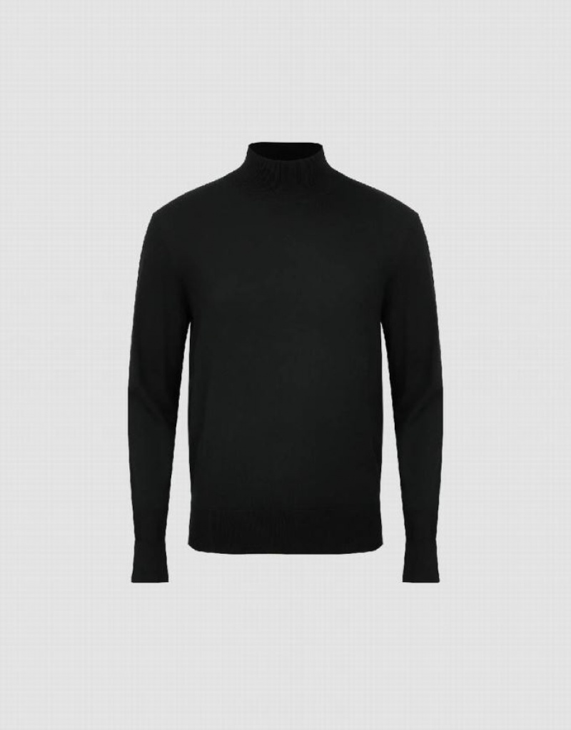 Black Urban Revivo Crew Neck Knitted Men's Cardigan | EUQARG-048
