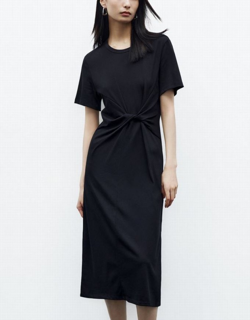 Black Urban Revivo Crew Neck Skater Women's Short Dress | JFTKEM-971