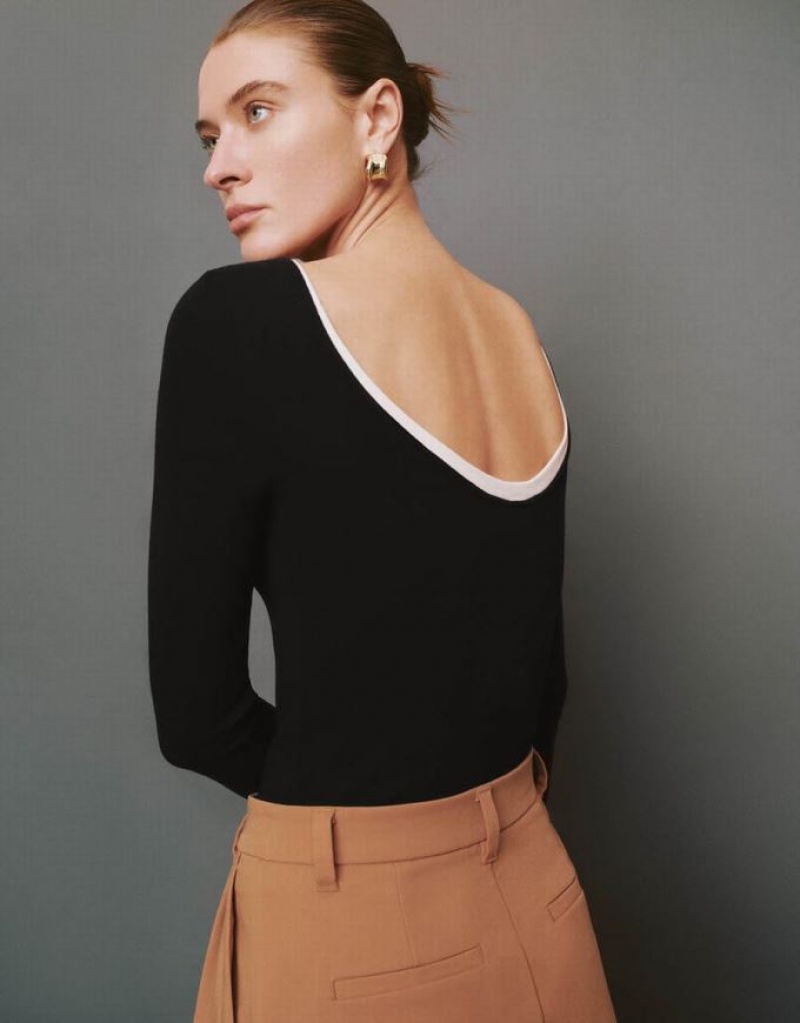 Black Urban Revivo Crew Neck Skinny Women's T-Shirts | QVCESD-360