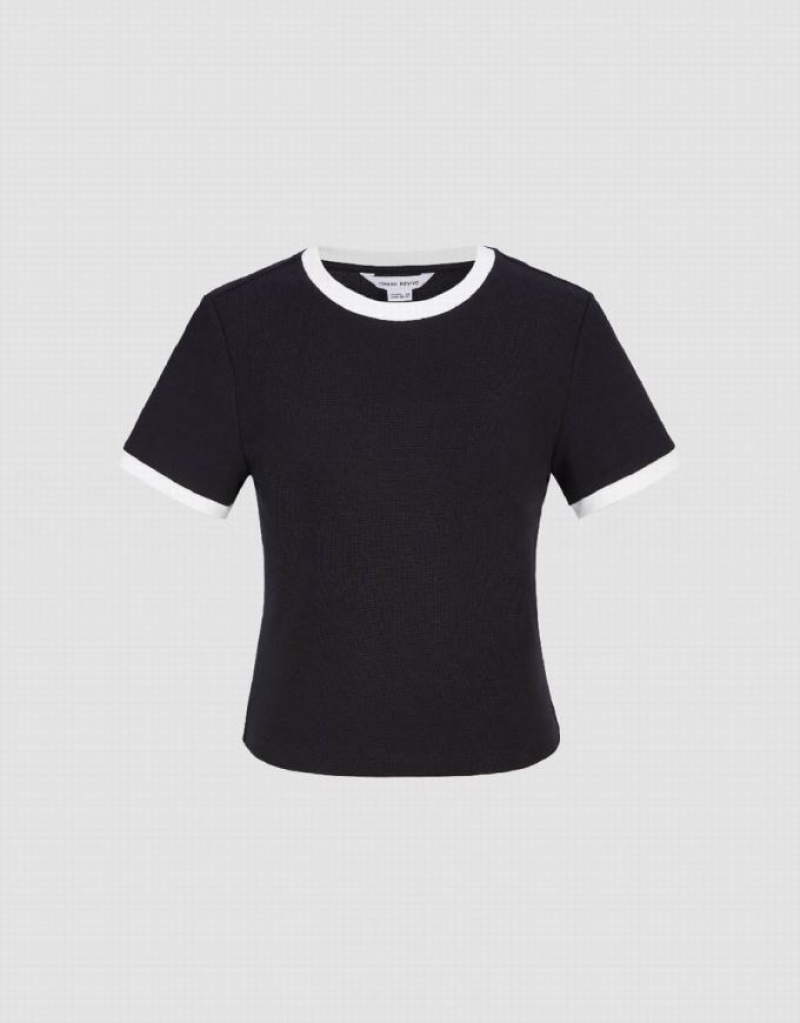 Black Urban Revivo Crew Neck Skinny Women's T-Shirts | KPREJT-152