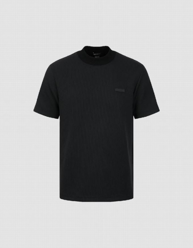 Black Urban Revivo Crew Neck Straight Men\'s T-Shirts | QCVOZL-784