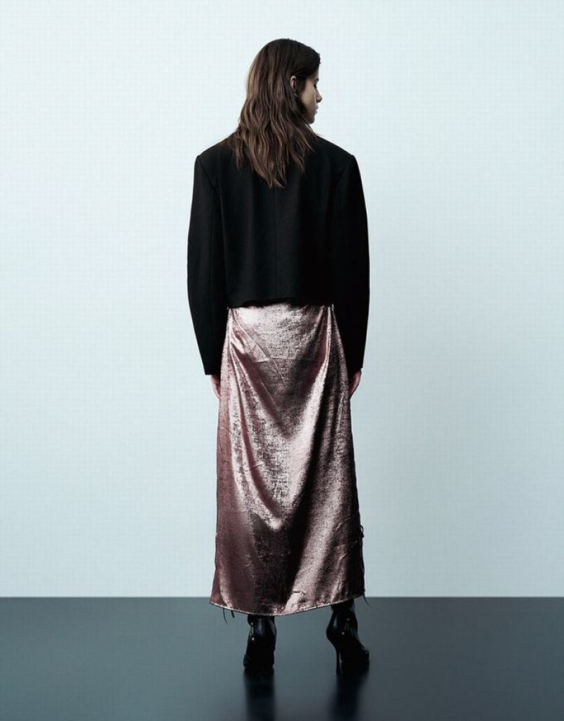 Black Urban Revivo Cropped With Chain Decor Women's Blazers | NOMJUB-504