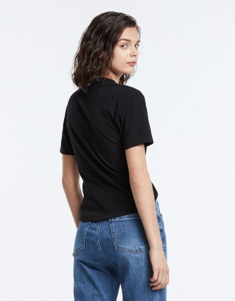 Black Urban Revivo Cropped With Ring Detail Women's T-Shirts | TDNZLI-187