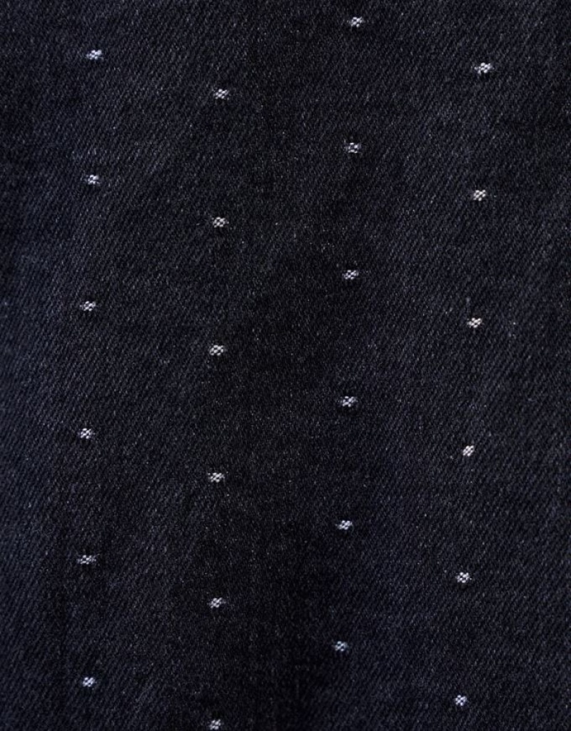 Black Urban Revivo Cut Out Polka Dot Button Front Women's Denim Dress | POIXHS-187