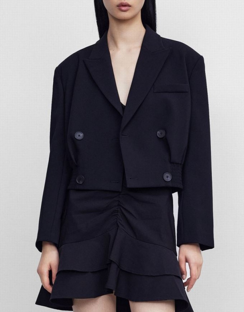 Black Urban Revivo Double Breasted Women's Blazers | LMTZUQ-568