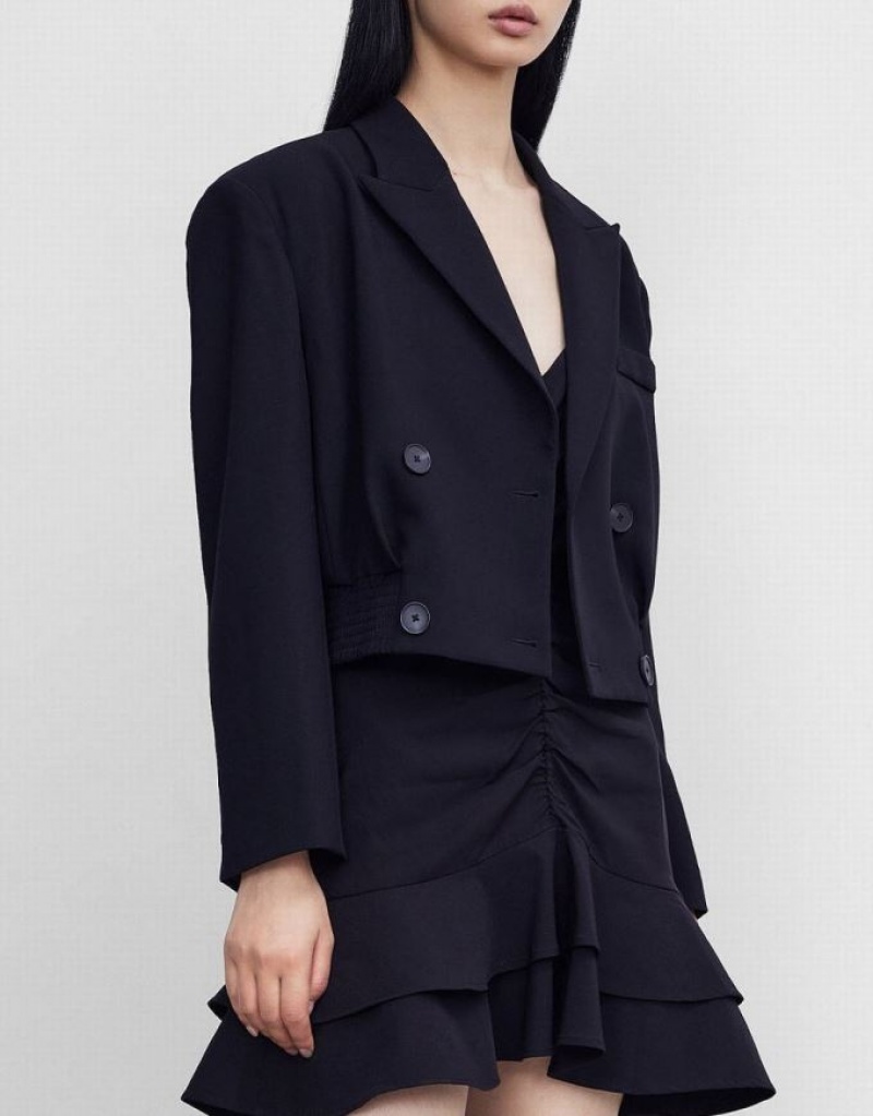 Black Urban Revivo Double Breasted Women's Blazers | LMTZUQ-568