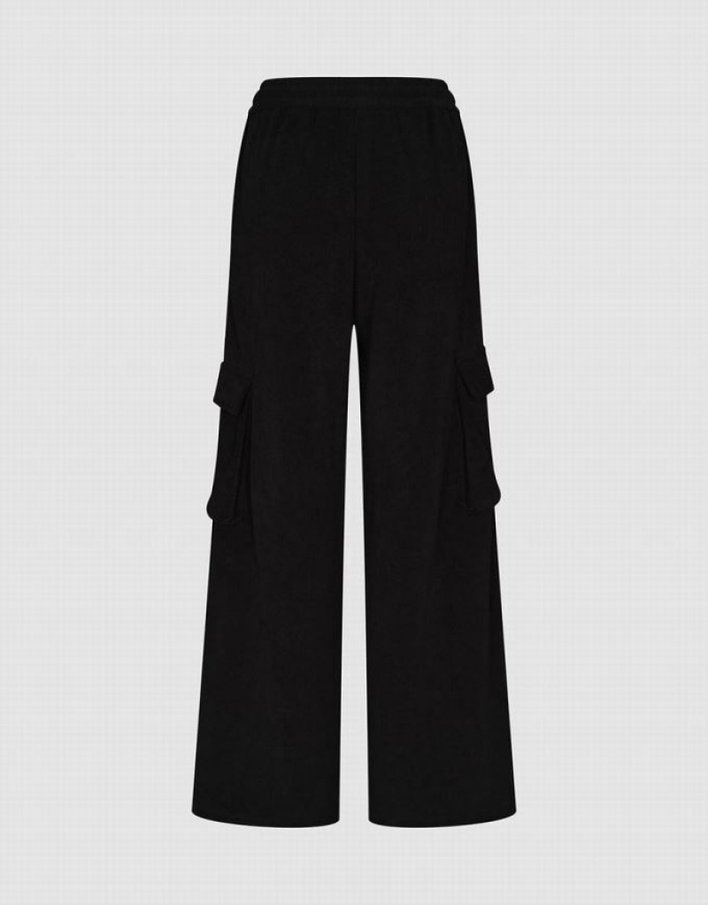 Black Urban Revivo Drawstring Waist Knitted Straight Women's Pants | CMKZJQ-695
