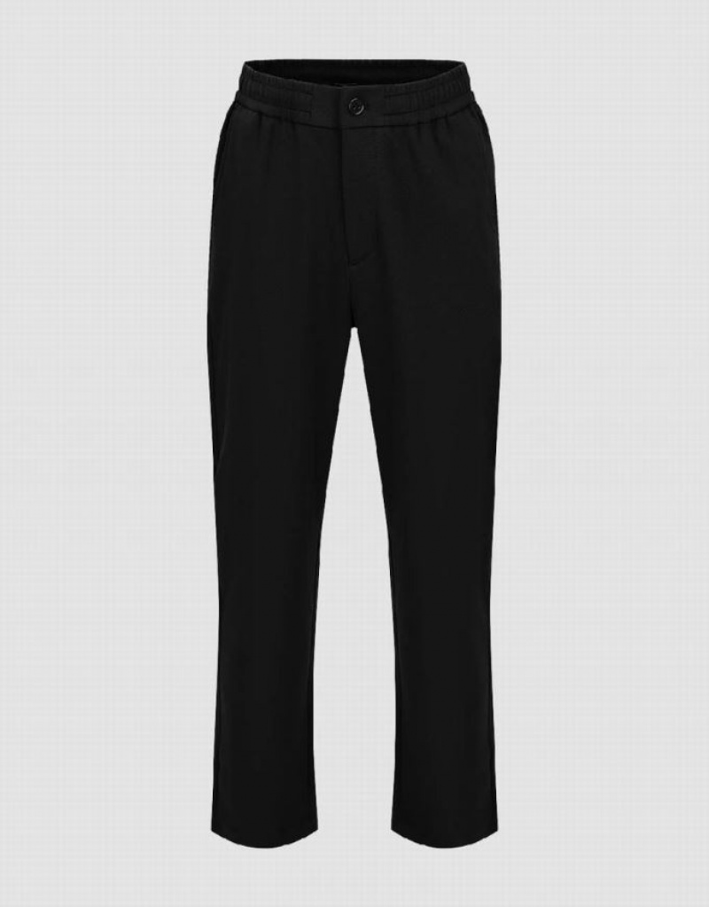 Black Urban Revivo Drawstring Waist Knitted Carrot Fit Men\'s Pants | DSGUXR-724