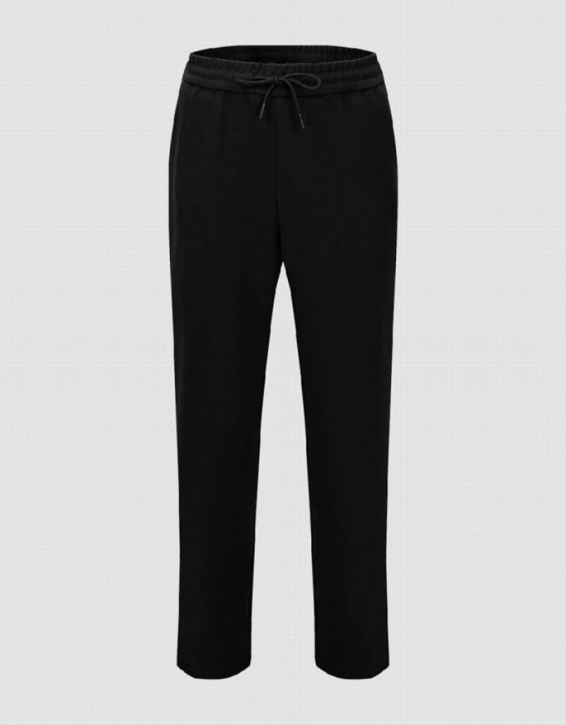 Black Urban Revivo Drawstring Waist Knitted Carrot Fit Men\'s Pants | IAKXJU-659