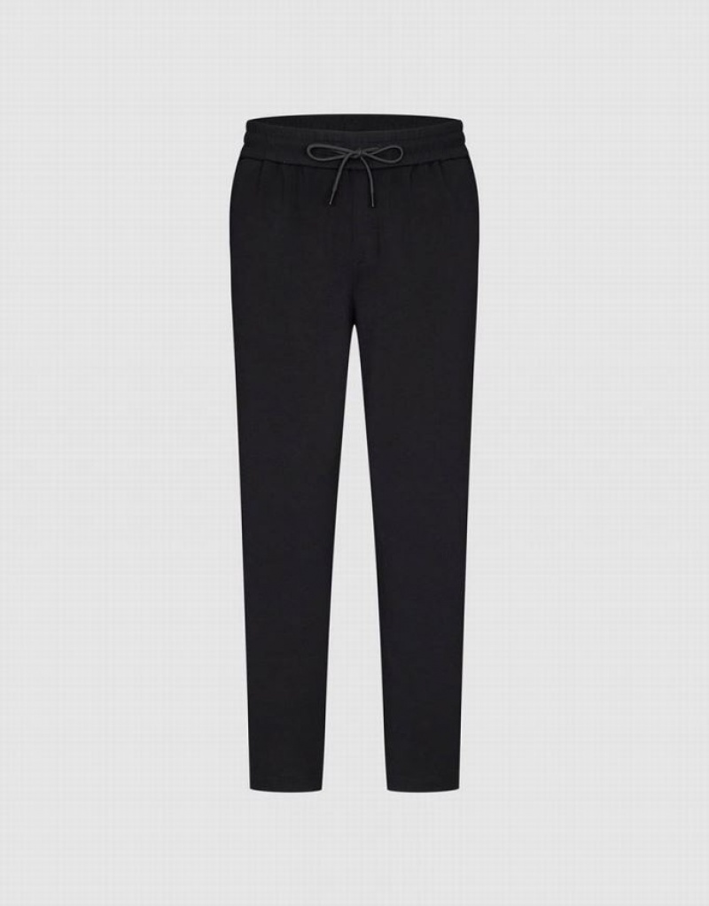 Black Urban Revivo Drawstring Waist Knitted Straight Men\'s Pants | TDKQUF-240