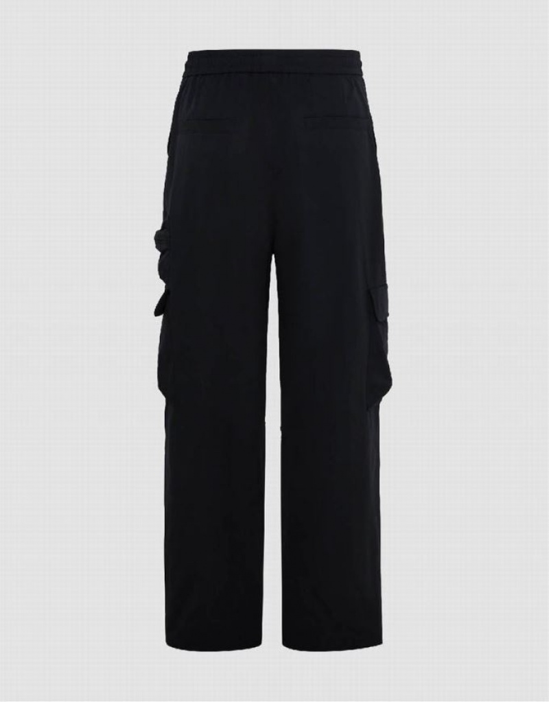 Black Urban Revivo Drawstring Waist Wide-Leg Loose Men's Pants | SDHYIN-695