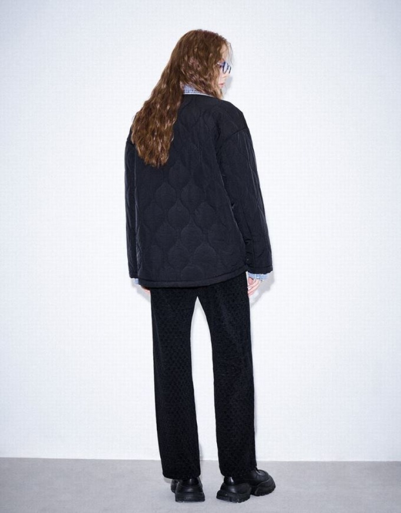 Black Urban Revivo Drop Shoulder Sleeve Padded Women's Coats | VTXJHU-197