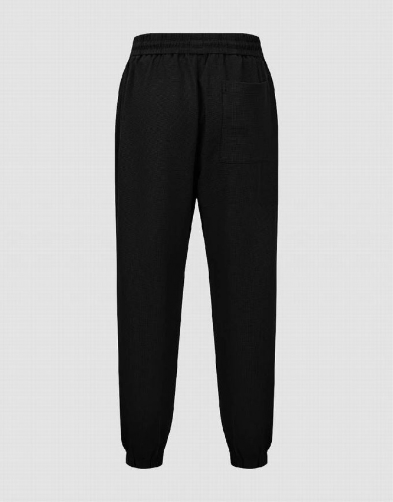 Black Urban Revivo Elastic Waist Knitted Men's Joggers | HWJDNY-173