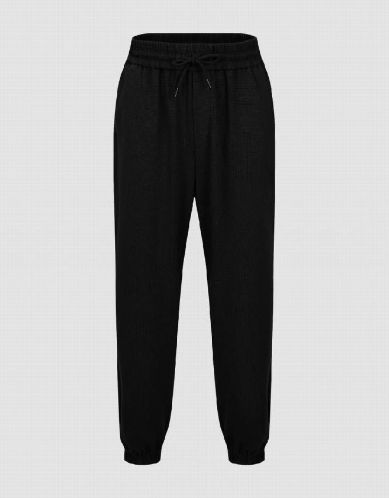 Black Urban Revivo Elastic Waist Knitted Men\'s Joggers | HWJDNY-173