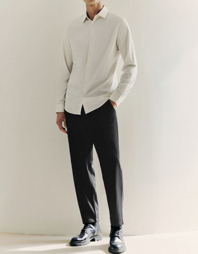 Black Urban Revivo Elastic Waist Knitted Carrot Fit Men's Pants | WNCAXD-209