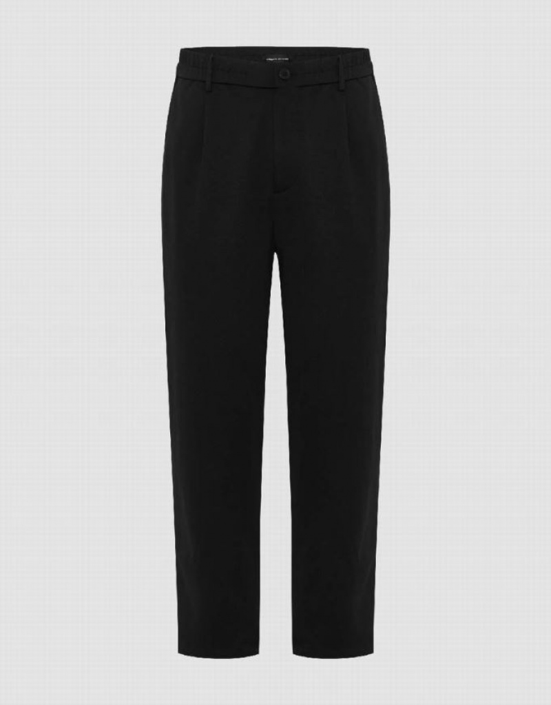 Black Urban Revivo Elastic Waist Knitted Carrot Fit Men\'s Pants | WNCAXD-209