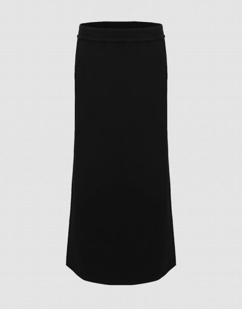 Black Urban Revivo Elastic Waist Midi Straight Women\'s Skirts | KZUJCO-946