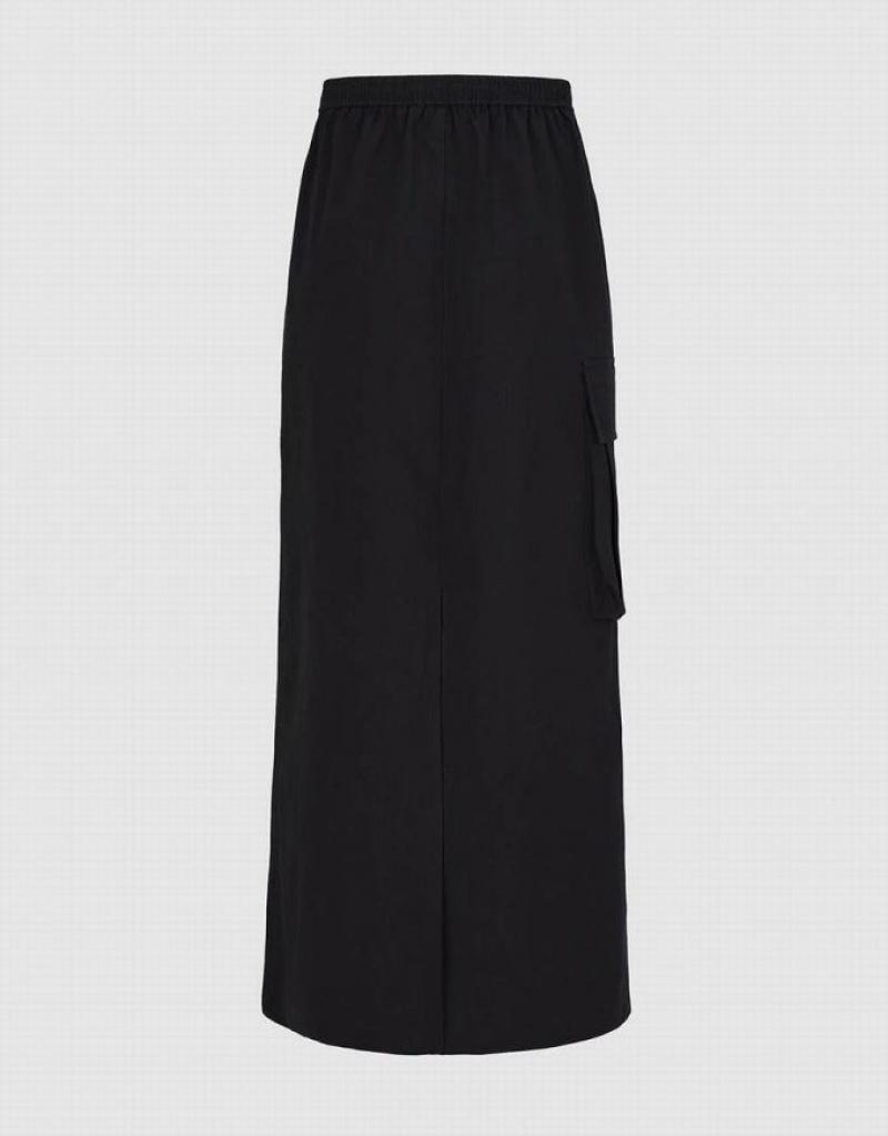 Black Urban Revivo Elastic Waist Midi Straight Women's Skirts | OYXLDB-908