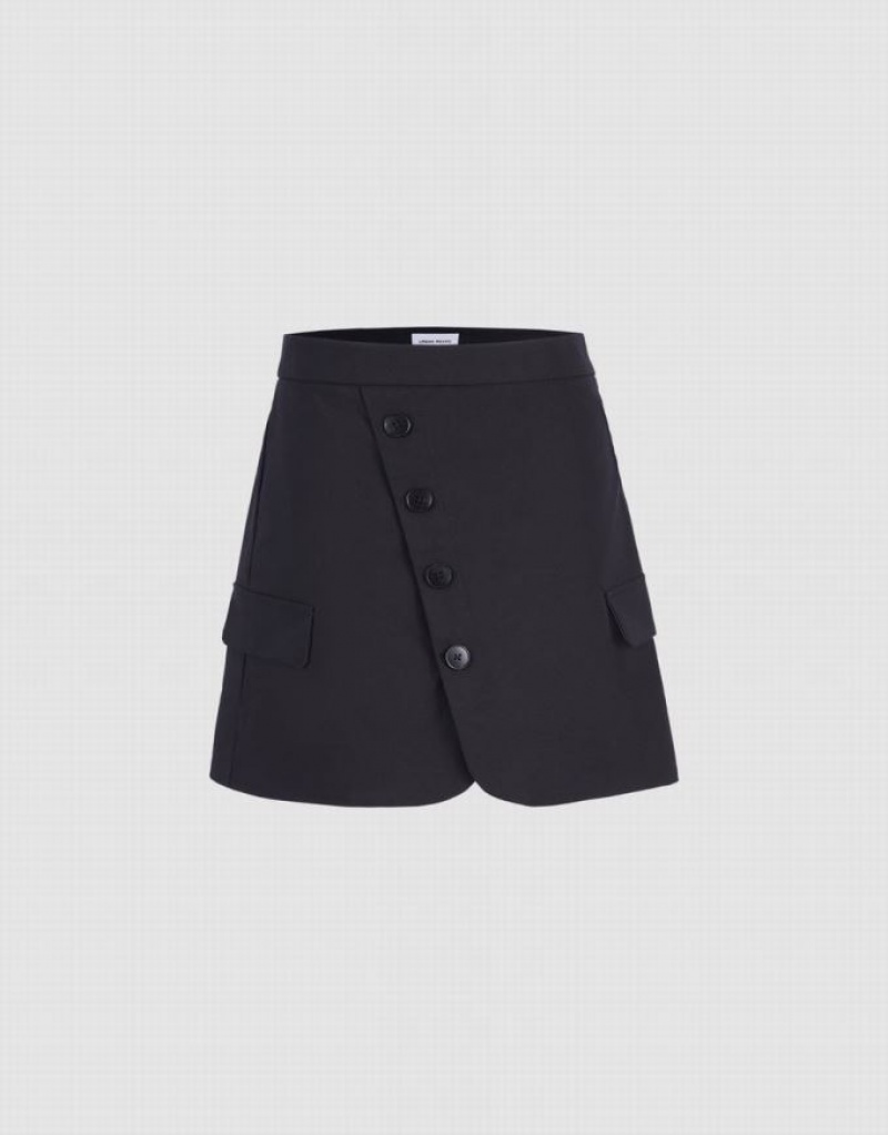 Black Urban Revivo Fake Pockets Mini A-Line Women\'s Skirts | JRPKNZ-761