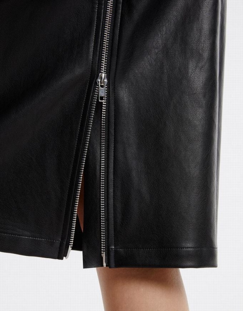 Black Urban Revivo Faux Leather Women's Skirts | IGDVYX-705