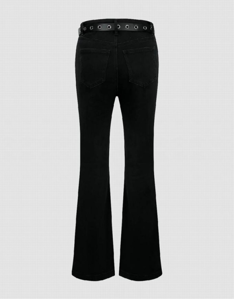 Black Urban Revivo Flare With Belt Women's Jeans | TVERCD-805