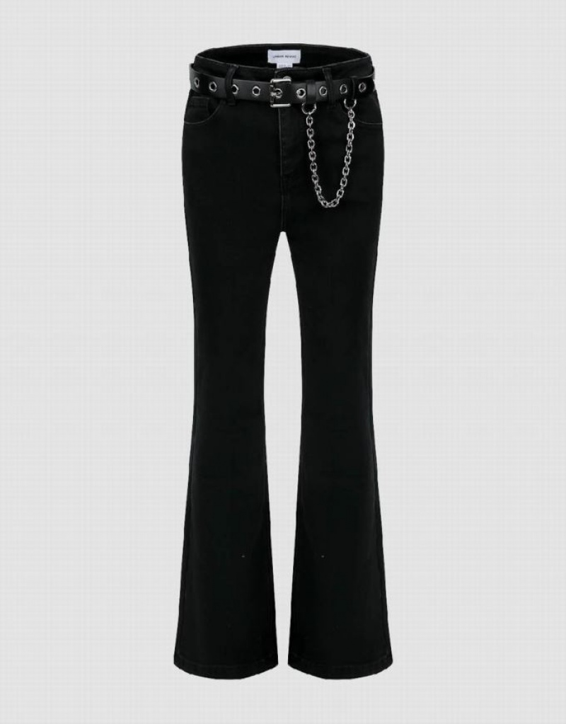 Black Urban Revivo Flare With Belt Women\'s Jeans | TVERCD-805