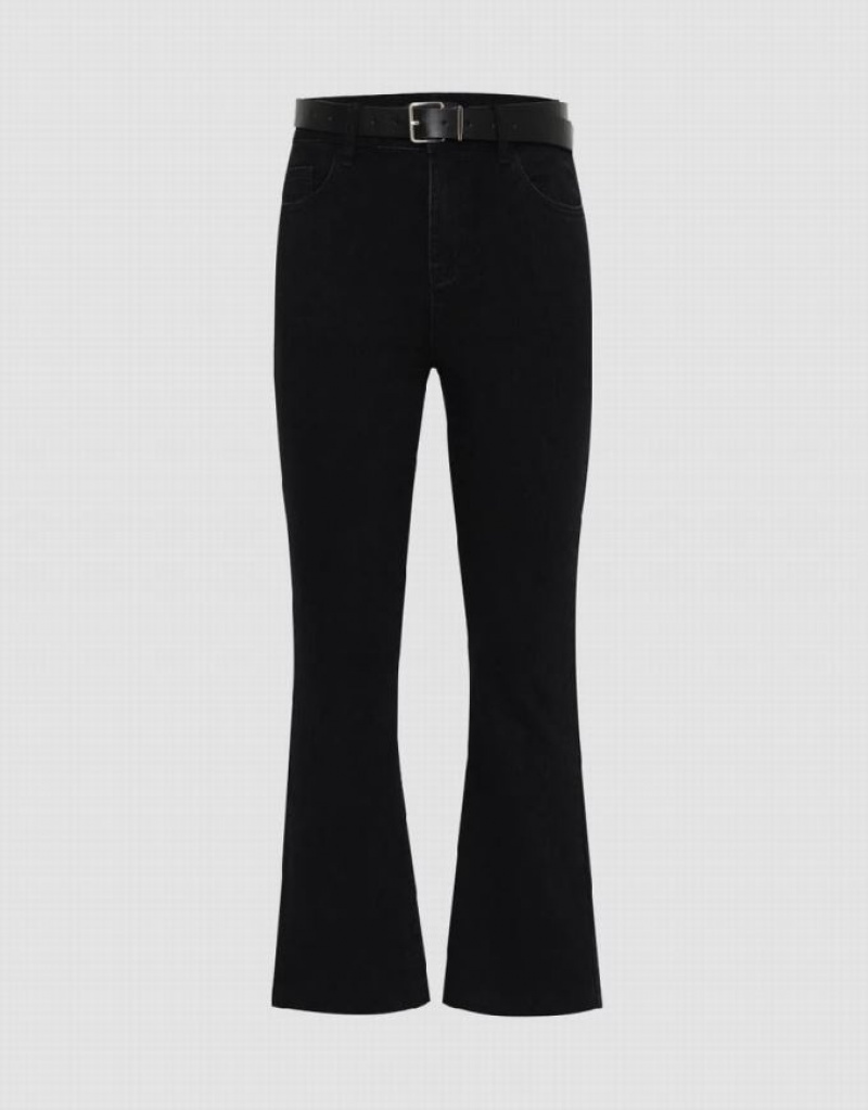 Black Urban Revivo Flare With Belt Women\'s Jeans | EZJHQA-063