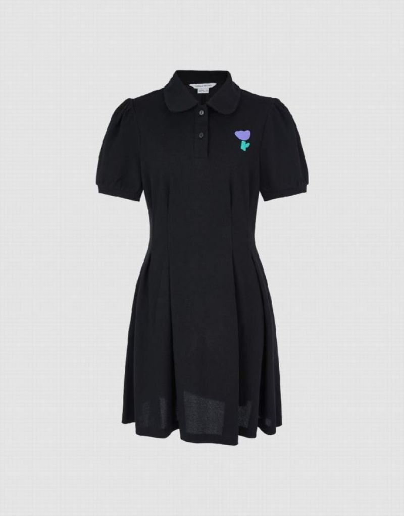 Black Urban Revivo Flower Printed A-Line Women's Dress | PZCVEF-327