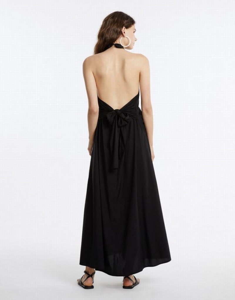 Black Urban Revivo Flowy Halter Women's Casual Dress | VLHDGI-590